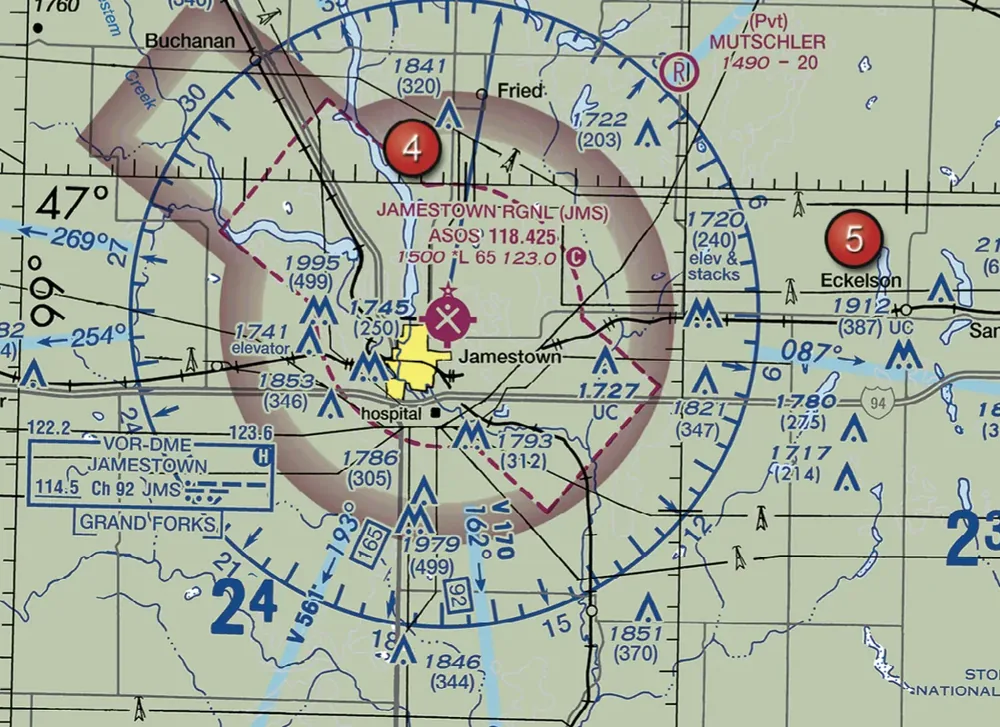FAA-CT-8080-2H · Figure 26 · page 2-25: Jamestown Regional (JMS) inside a dashed magenta line