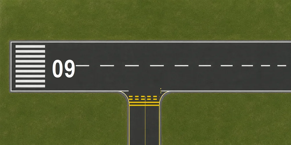 Airport diagram — runway 09 with a runway holding position marking